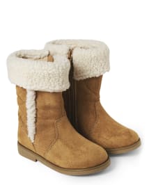 Girls Quilted Faux Suede And Sherpa Tall Boots Winter Wonderland TAN Gymboree CA