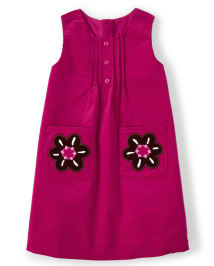 Girls Sleeveless Embroidered Floral Corduroy Jumper Dress Tree