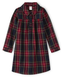 Girls Matching Family Christmas Long Sleeve Plaid Flannel Nightgown -  Gymmies