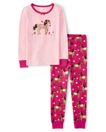 Girls Long Sleeve Horse Snug Fit Cotton 2 Piece Pajamas Gymmies PINK Gymboree CA