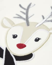 Girls Embroidered Reindeer Top - Reindeer Cheer