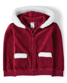 Girls Velour Zip Up Hoodie - Ho Ho Ho