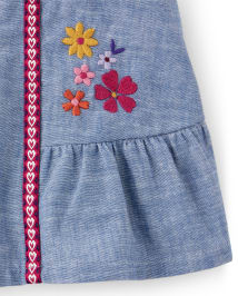 Girls Embroidered Floral Denim Skort - Little Llamas