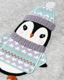 Girls Embroidered Penguin Top - Polar Party