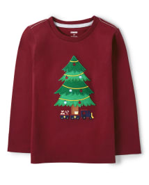 Boys Embroidered Christmas Tree Top - Ho Ho Ho