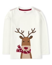 Boys Embroidered Reindeer Top - Reindeer Cheer