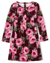 Girls Rose Velour Skater Dress - Royal Princess