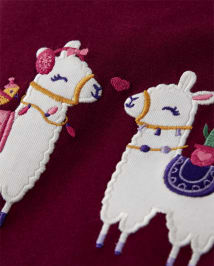 Girls Long Sleeve Embroidered Llama Top - Little Llamas