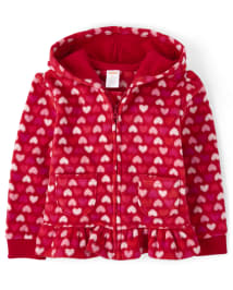 Girls Heart Peplum Zip Up Hoodie - Valentine Cutie