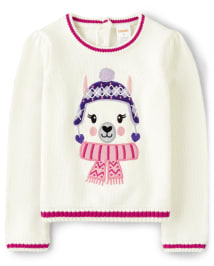 Girls Long Sleeve Intarsia Llama Sweater Little Llamas SNOW Gymboree CA