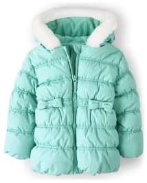 Girls Long Sleeve Bow Puffer Jacket Polar Party MINT TINT Gymboree CA