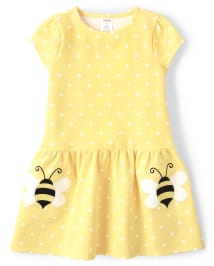Girls Short Sleeve Embroidered Bee Knit Dress Busy Little Bee SUNSHINE Gymboree CA