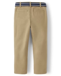 Boys Belted Woven Chino Pants with Stain and Wrinkle Resistance