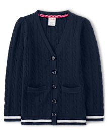 Girls Cable Knit Long Cardigan - Uniform