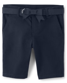 Girls Stain and Wrinkle-Resistant Belted Chino Shorts - Uniform