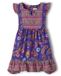 Girls Butterfly Hanky Hem Dress - Music Festival