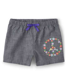 Girls Embroidered Peace Shorts - Music Festival