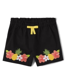 Girls Embroidered Floral Shorts - Pineapple Punch