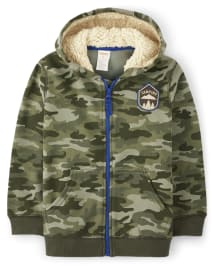 Boys Long Sleeve Camo Print Embroidered Camping Zip Up Hoodie - S'more