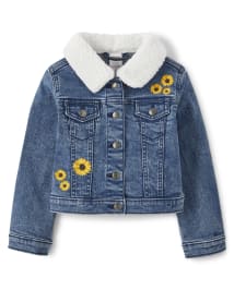 Girls Long Sleeve Embroidered Sunflower Denim Jacket Autumn Harvest HARVEST INDIGO Gymboree CA