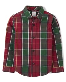 Boys Matching Family Plaid Button Up Shirt - Holiday Traditions
