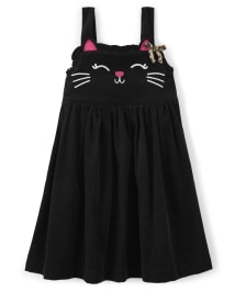 Girls Sleeveless Embroidered Cat Corduroy Jumper Purrrfect in Pink BLACK Gymboree CA