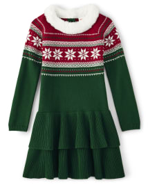 Girls Long Raglan Sleeve Snowflake Fairisle Sweater Dress Holiday Traditions NOBLE FOREST Gymboree CA