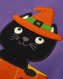 Girls Embroidered Cat Top - Trick or Treat