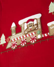 Boys Embroidered Train Layered Top - Gingerbread House