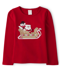 Girls Embroidered Sleigh Top - Gingerbread House