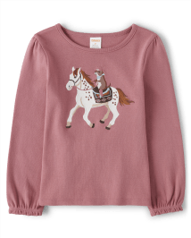 Haut brodé à motif de cheval pour fille - Little Rocky Mountain