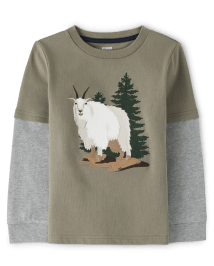 Haut superposé brodé à motif de chèvre pour garçon - Little Rocky Mountain
