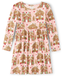 Girls Gingerbread House Babydoll Dress - Gingerbread House