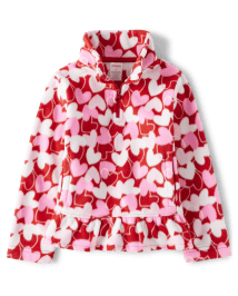 Girls Heart Fleece Half Zip - Valentine Cutie