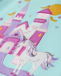 Girls Embroidered Castle Top - Unicorn Princess
