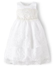 Girls Lace Applique Tiered Dress - Special Occasion