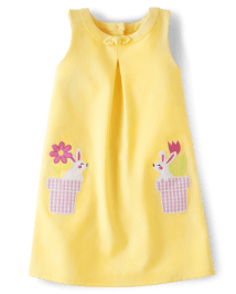 Girls Applique Bunny Ponte Shift Dress - Spring Celebrations