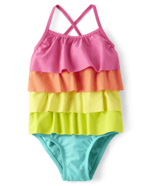 Girls Rainbow Tiered One Piece Swimsuit - Splish-Splash
