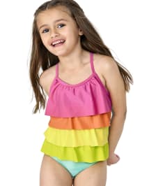 Girls Rainbow Tiered One Piece Swimsuit - Splish-Splash