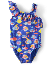 Girls Fish Ruffle One Piece Swimsuit - Splish-Splash