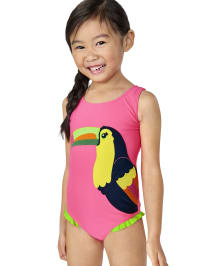 Girls Embroidered Toucan One Piece Swimsuit - Aloha