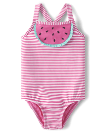 Girls Striped Embroidered Watermelon One Piece Swimsuit - Splish-Splash