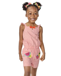 Girls Applique Fruit Seersucker Romper - Festive Fruit
