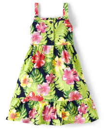 Girls Tropical Ruffle Dress - Aloha