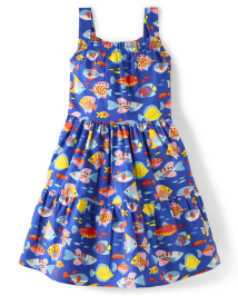 Girls Fish Tiered Dress - Splish-Splash