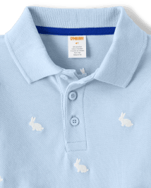 Polo Schiffli Bunny pour garçon - Bleu Belle
