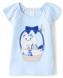 Girls Embroidered Basket Top - Blue Belle