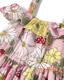 Robe fleurie à épaules dénudées pour fille - Forêt de contes de fées