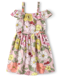 Robe fleurie à épaules dénudées pour fille - Forêt de contes de fées