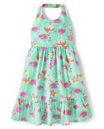 Girls Matching Family Flamingo Halter Dress - Tropical Paradise
